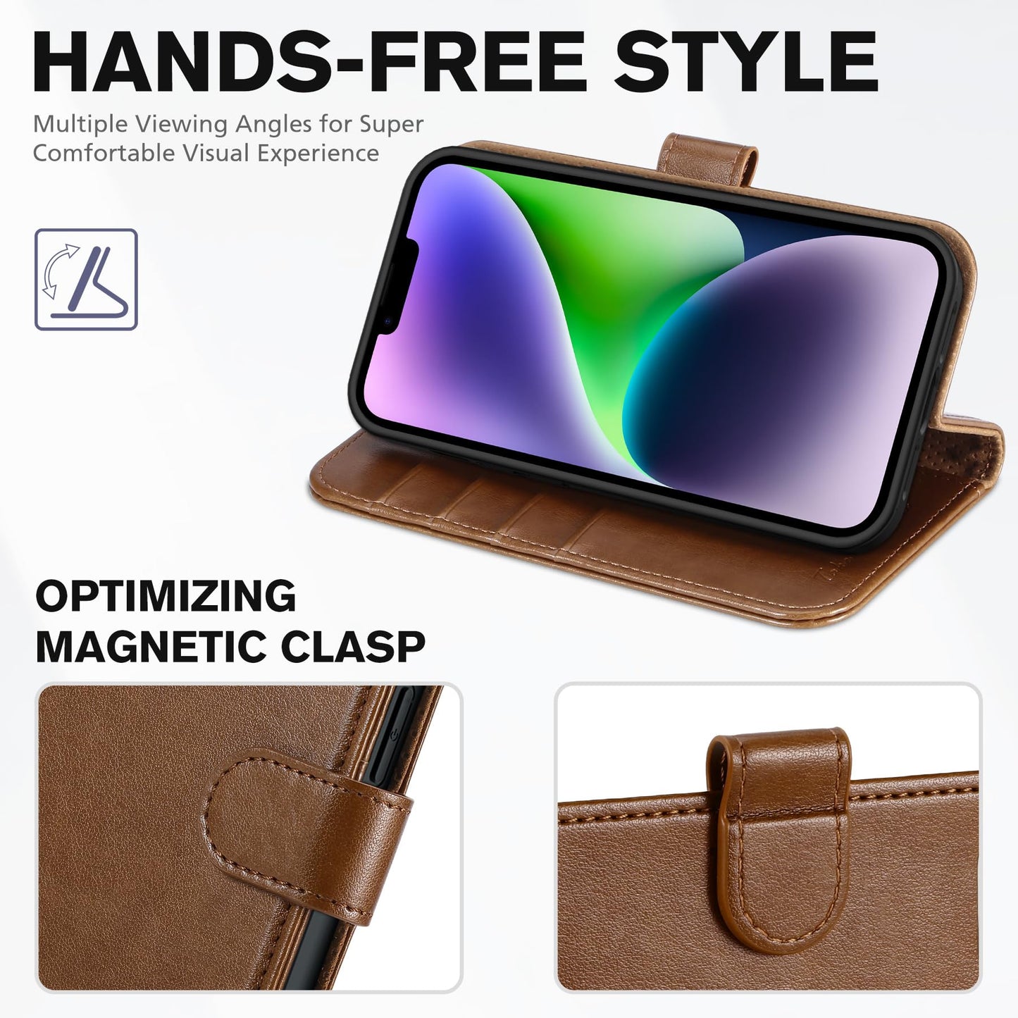 iPhone 14, [RFID Blocking] 4 Card Holder Stand [Shockproof TPU Interior Shell], PU Leather Magnetic Protective Flip Cover 6.1" 2022, Black - 7DAY'S
