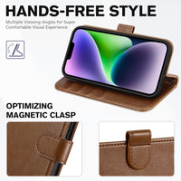 iPhone 14, [RFID Blocking] 4 Card Holder Stand [Shockproof TPU Interior Shell], PU Leather Magnetic Protective Flip Cover 6.1" 2022, Black - 7DAY'S