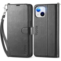 iPhone 14, [RFID Blocking] 4 Card Holder Stand [Shockproof TPU Interior Shell], PU Leather Magnetic Protective Flip Cover 6.1" 2022, Black - 7DAY'S