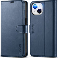 iPhone 14, [RFID Blocking] 4 Card Holder Stand [Shockproof TPU Interior Shell], PU Leather Magnetic Protective Flip Cover 6.1" 2022, Black - 7DAY'S