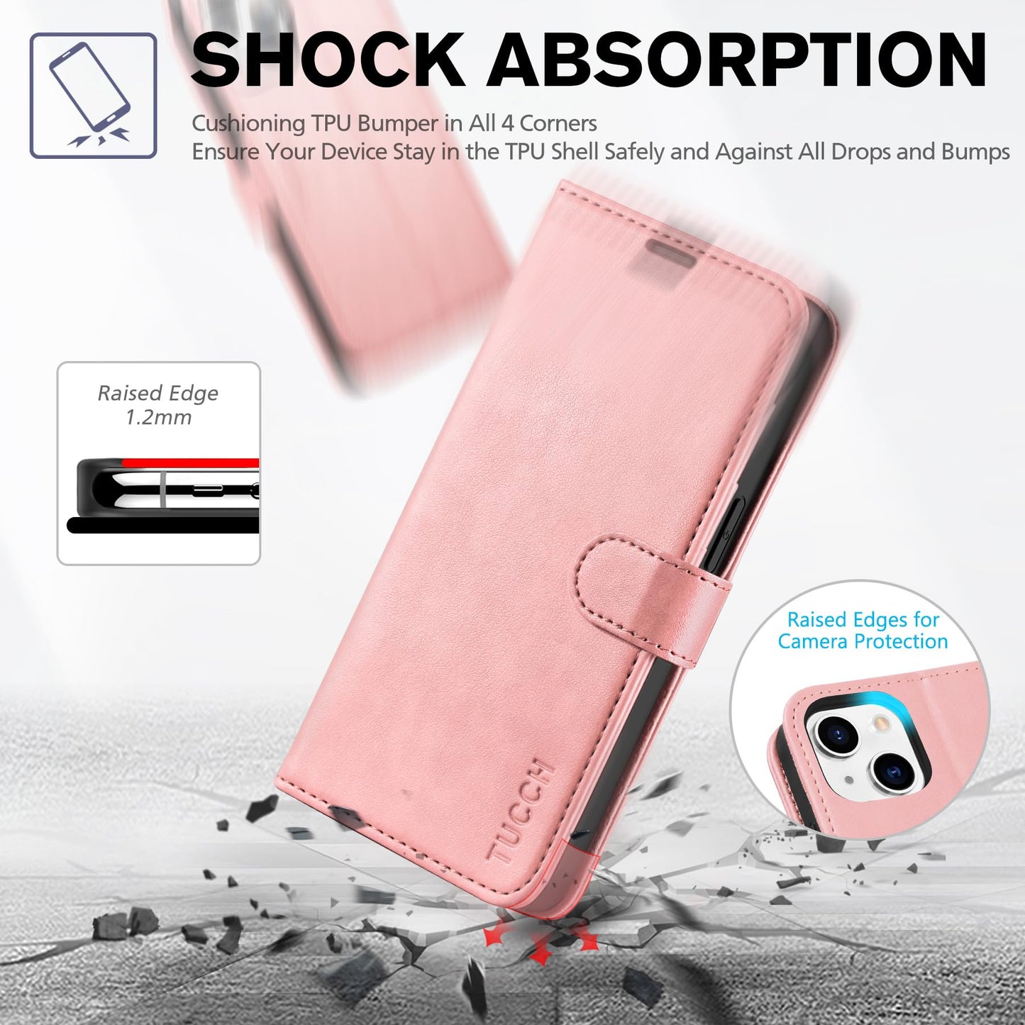 iPhone 14, [RFID Blocking] 4 Card Holder Stand [Shockproof TPU Interior Shell], PU Leather Magnetic Protective Flip Cover 6.1" 2022, Black - 7DAY'S