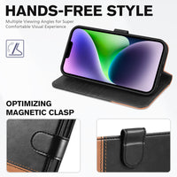 iPhone 14, [RFID Blocking] 4 Card Holder Stand [Shockproof TPU Interior Shell], PU Leather Magnetic Protective Flip Cover 6.1" 2022, Black - 7DAY'S
