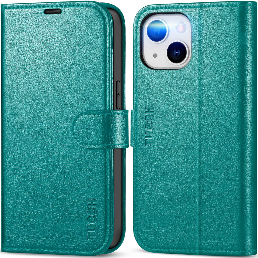 iPhone 14, [RFID Blocking] 4 Card Holder Stand [Shockproof TPU Interior Shell], PU Leather Magnetic Protective Flip Cover 6.1" 2022, Black - 7DAY'S