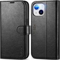 iPhone 14, [RFID Blocking] 4 Card Holder Stand [Shockproof TPU Interior Shell], PU Leather Magnetic Protective Flip Cover 6.1" 2022, Black - 7DAY'S