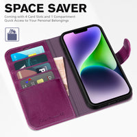 iPhone 14, [RFID Blocking] 4 Card Holder Stand [Shockproof TPU Interior Shell], PU Leather Magnetic Protective Flip Cover 6.1" 2022, Black - 7DAY'S