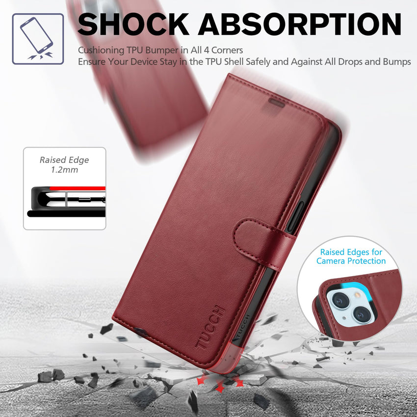 iPhone 15 6.1", Kickstand PU Leather [RFID Blocking] 4 Card Holder Magnetic Stand Protective Cover [TPU Shockproof Inner Shell] 5G 2023, Black - 7DAY'S