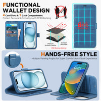 iPhone 15 6.1", Kickstand PU Leather [RFID Blocking] 4 Card Holder Magnetic Stand Protective Cover [TPU Shockproof Inner Shell] 5G 2023, Black - 7DAY'S