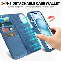 iPhone 15 6.1", Kickstand PU Leather [RFID Blocking] 4 Card Holder Magnetic Stand Protective Cover [TPU Shockproof Inner Shell] 5G 2023, Black - 7DAY'S