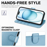 iPhone 15 6.1", Kickstand PU Leather [RFID Blocking] 4 Card Holder Magnetic Stand Protective Cover [TPU Shockproof Inner Shell] 5G 2023, Black - 7DAY'S