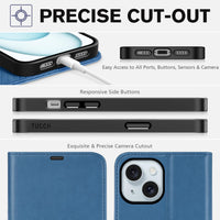iPhone 15 6.1", Kickstand PU Leather [RFID Blocking] 4 Card Holder Magnetic Stand Protective Cover [TPU Shockproof Inner Shell] 5G 2023, Black - 7DAY'S