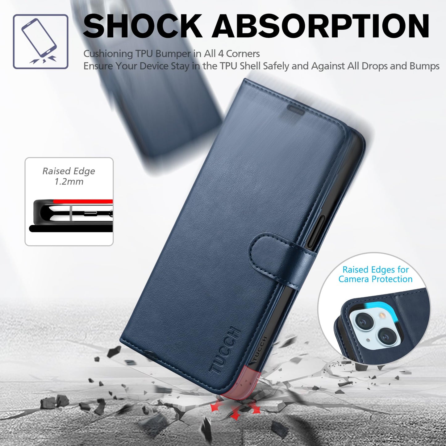 iPhone 15 6.1", Kickstand PU Leather [RFID Blocking] 4 Card Holder Magnetic Stand Protective Cover [TPU Shockproof Inner Shell] 5G 2023, Black - 7DAY'S