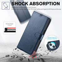 iPhone 15 6.1", Kickstand PU Leather [RFID Blocking] 4 Card Holder Magnetic Stand Protective Cover [TPU Shockproof Inner Shell] 5G 2023, Black - 7DAY'S