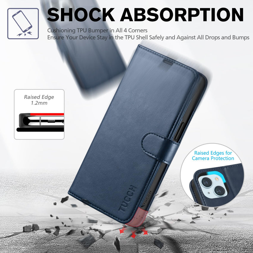 iPhone 15 6.1", Kickstand PU Leather [RFID Blocking] 4 Card Holder Magnetic Stand Protective Cover [TPU Shockproof Inner Shell] 5G 2023, Black - 7DAY'S