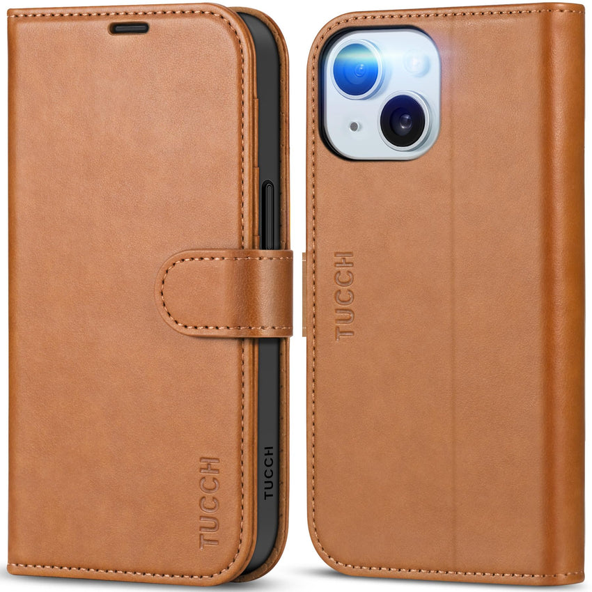 iPhone 15 6.1", Kickstand PU Leather [RFID Blocking] 4 Card Holder Magnetic Stand Protective Cover [TPU Shockproof Inner Shell] 5G 2023, Black - 7DAY'S