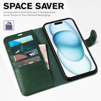 iPhone 15 6.1", Kickstand PU Leather [RFID Blocking] 4 Card Holder Magnetic Stand Protective Cover [TPU Shockproof Inner Shell] 5G 2023, Black - 7DAY'S