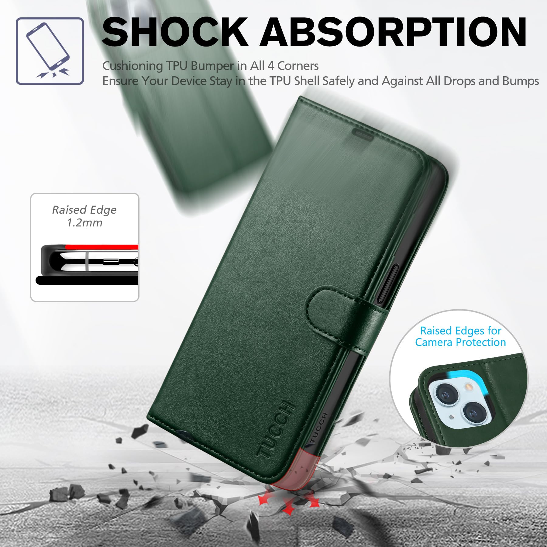 iPhone 15 6.1", Kickstand PU Leather [RFID Blocking] 4 Card Holder Magnetic Stand Protective Cover [TPU Shockproof Inner Shell] 5G 2023, Black - 7DAY'S