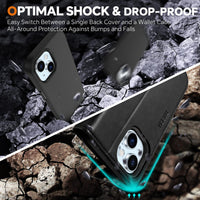 iPhone 15 6.1", Kickstand PU Leather [RFID Blocking] 4 Card Holder Magnetic Stand Protective Cover [TPU Shockproof Inner Shell] 5G 2023, Black - 7DAY'S