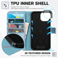 iPhone 15 6.1", Kickstand PU Leather [RFID Blocking] 4 Card Holder Magnetic Stand Protective Cover [TPU Shockproof Inner Shell] 5G 2023, Black - 7DAY'S