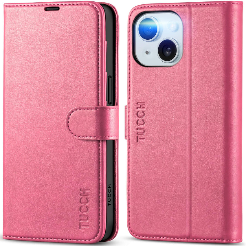 iPhone 15 6.1", Kickstand PU Leather [RFID Blocking] 4 Card Holder Magnetic Stand Protective Cover [TPU Shockproof Inner Shell] 5G 2023, Black - 7DAY'S