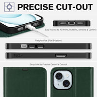 iPhone 15 6.1", Kickstand PU Leather [RFID Blocking] 4 Card Holder Magnetic Stand Protective Cover [TPU Shockproof Inner Shell] 5G 2023, Black - 7DAY'S