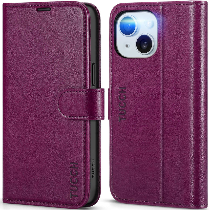iPhone 15 6.1", Kickstand PU Leather [RFID Blocking] 4 Card Holder Magnetic Stand Protective Cover [TPU Shockproof Inner Shell] 5G 2023, Black - 7DAY'S