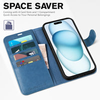 iPhone 15 6.1", Kickstand PU Leather [RFID Blocking] 4 Card Holder Magnetic Stand Protective Cover [TPU Shockproof Inner Shell] 5G 2023, Black - 7DAY'S