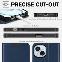 iPhone 15 6.1", Kickstand PU Leather [RFID Blocking] 4 Card Holder Magnetic Stand Protective Cover [TPU Shockproof Inner Shell] 5G 2023, Black - 7DAY'S