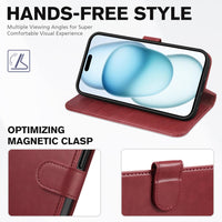 iPhone 15 6.1", Kickstand PU Leather [RFID Blocking] 4 Card Holder Magnetic Stand Protective Cover [TPU Shockproof Inner Shell] 5G 2023, Black - 7DAY'S