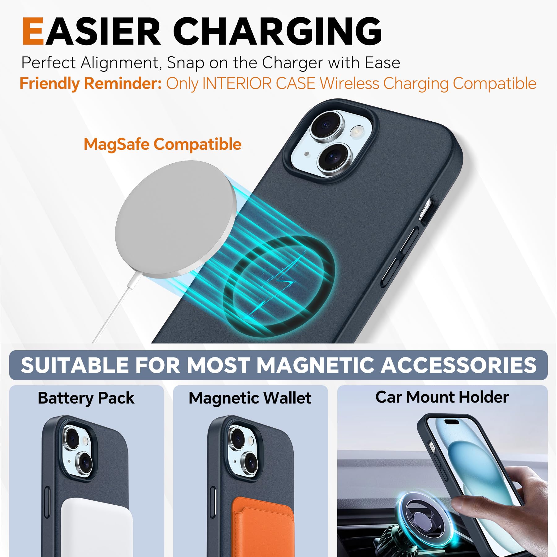 iPhone 15 6.1", Kickstand PU Leather [RFID Blocking] 4 Card Holder Magnetic Stand Protective Cover [TPU Shockproof Inner Shell] 5G 2023, Black - 7DAY'S
