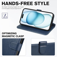iPhone 15 6.1", Kickstand PU Leather [RFID Blocking] 4 Card Holder Magnetic Stand Protective Cover [TPU Shockproof Inner Shell] 5G 2023, Black - 7DAY'S