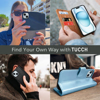 iPhone 15 6.1", Kickstand PU Leather [RFID Blocking] 4 Card Holder Magnetic Stand Protective Cover [TPU Shockproof Inner Shell] 5G 2023, Black - 7DAY'S
