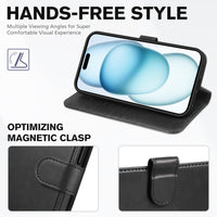 iPhone 15 6.1", Kickstand PU Leather [RFID Blocking] 4 Card Holder Magnetic Stand Protective Cover [TPU Shockproof Inner Shell] 5G 2023, Black - 7DAY'S