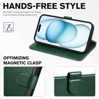 iPhone 15 6.1", Kickstand PU Leather [RFID Blocking] 4 Card Holder Magnetic Stand Protective Cover [TPU Shockproof Inner Shell] 5G 2023, Black - 7DAY'S
