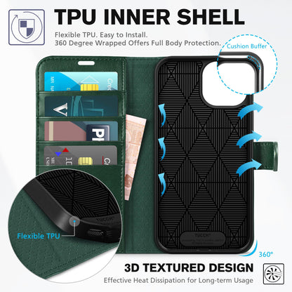 iPhone 15 6.1", Kickstand PU Leather [RFID Blocking] 4 Card Holder Magnetic Stand Protective Cover [TPU Shockproof Inner Shell] 5G 2023, Black - 7DAY'S