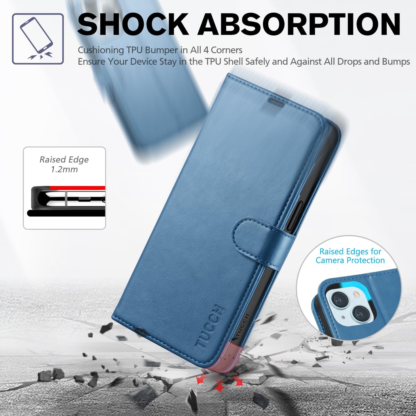 iPhone 15 6.1", Kickstand PU Leather [RFID Blocking] 4 Card Holder Magnetic Stand Protective Cover [TPU Shockproof Inner Shell] 5G 2023, Black - 7DAY'S