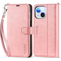 iPhone 15 6.1", Kickstand PU Leather [RFID Blocking] 4 Card Holder Magnetic Stand Protective Cover [TPU Shockproof Inner Shell] 5G 2023, Black - 7DAY'S