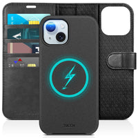 iPhone 15 6.1", Kickstand PU Leather [RFID Blocking] 4 Card Holder Magnetic Stand Protective Cover [TPU Shockproof Inner Shell] 5G 2023, Black - 7DAY'S