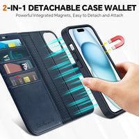 iPhone 15 6.1", Kickstand PU Leather [RFID Blocking] 4 Card Holder Magnetic Stand Protective Cover [TPU Shockproof Inner Shell] 5G 2023, Black - 7DAY'S