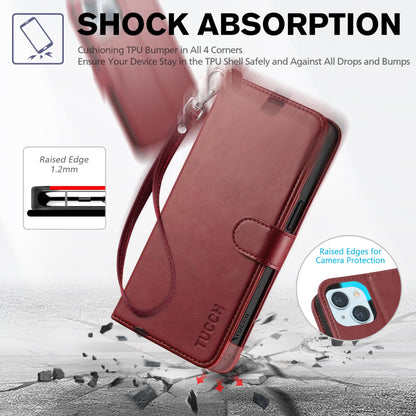 iPhone 15 6.1", Kickstand PU Leather [RFID Blocking] 4 Card Holder Magnetic Stand Protective Cover [TPU Shockproof Inner Shell] 5G 2023, Black - 7DAY'S