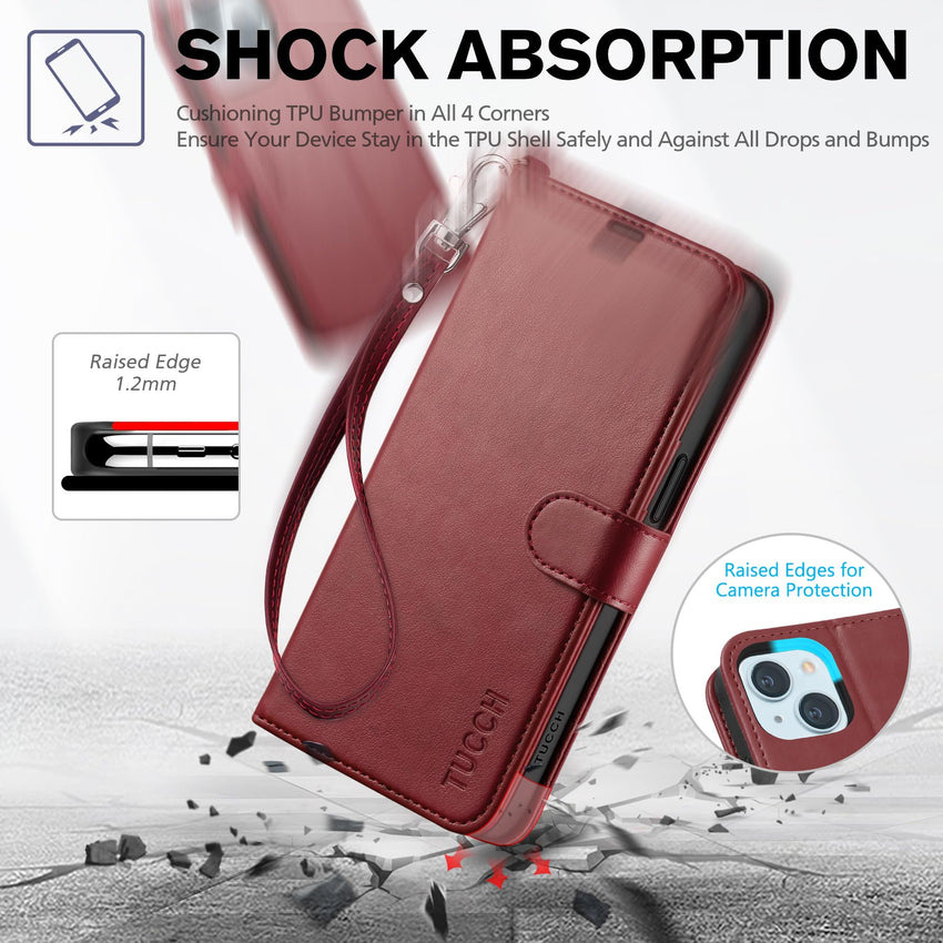 iPhone 15 6.1", Kickstand PU Leather [RFID Blocking] 4 Card Holder Magnetic Stand Protective Cover [TPU Shockproof Inner Shell] 5G 2023, Black - 7DAY'S