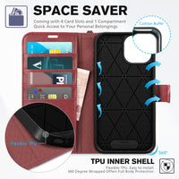 iPhone 15 6.1", Kickstand PU Leather [RFID Blocking] 4 Card Holder Magnetic Stand Protective Cover [TPU Shockproof Inner Shell] 5G 2023, Black - 7DAY'S