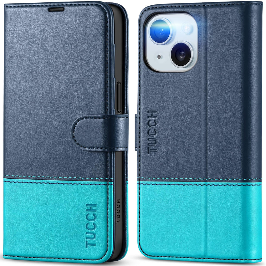 iPhone 15 6.1", Kickstand PU Leather [RFID Blocking] 4 Card Holder Magnetic Stand Protective Cover [TPU Shockproof Inner Shell] 5G 2023, Black - 7DAY'S