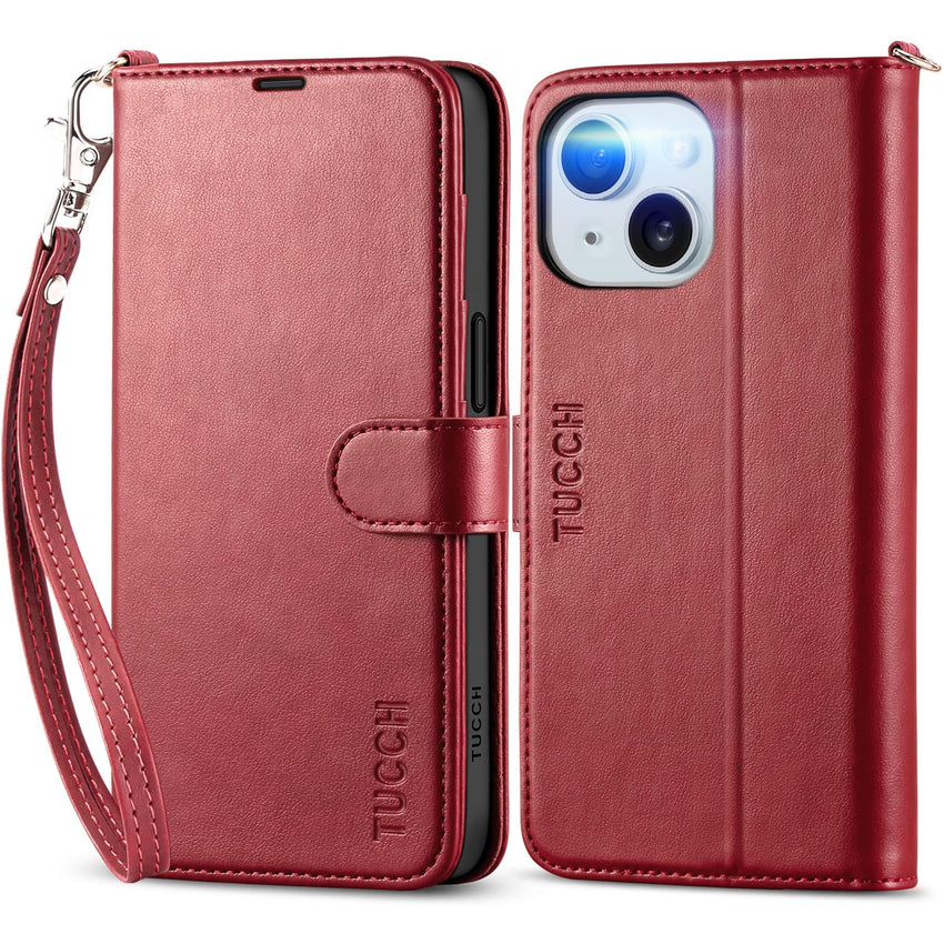 iPhone 15 6.1", Kickstand PU Leather [RFID Blocking] 4 Card Holder Magnetic Stand Protective Cover [TPU Shockproof Inner Shell] 5G 2023, Black - 7DAY'S
