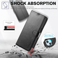 iPhone 15 6.1", Kickstand PU Leather [RFID Blocking] 4 Card Holder Magnetic Stand Protective Cover [TPU Shockproof Inner Shell] 5G 2023, Black - 7DAY'S