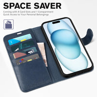 iPhone 15 6.1", Kickstand PU Leather [RFID Blocking] 4 Card Holder Magnetic Stand Protective Cover [TPU Shockproof Inner Shell] 5G 2023, Black - 7DAY'S