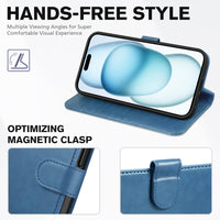 iPhone 15 6.1", Kickstand PU Leather [RFID Blocking] 4 Card Holder Magnetic Stand Protective Cover [TPU Shockproof Inner Shell] 5G 2023, Black - 7DAY'S