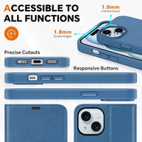 iPhone 15 6.1", Kickstand PU Leather [RFID Blocking] 4 Card Holder Magnetic Stand Protective Cover [TPU Shockproof Inner Shell] 5G 2023, Black - 7DAY'S