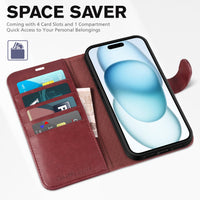 iPhone 15 6.1", Kickstand PU Leather [RFID Blocking] 4 Card Holder Magnetic Stand Protective Cover [TPU Shockproof Inner Shell] 5G 2023, Black - 7DAY'S