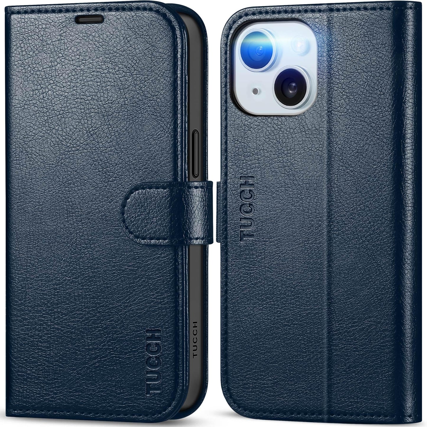 iPhone 15 6.1", Kickstand PU Leather [RFID Blocking] 4 Card Holder Magnetic Stand Protective Cover [TPU Shockproof Inner Shell] 5G 2023, Black - 7DAY'S