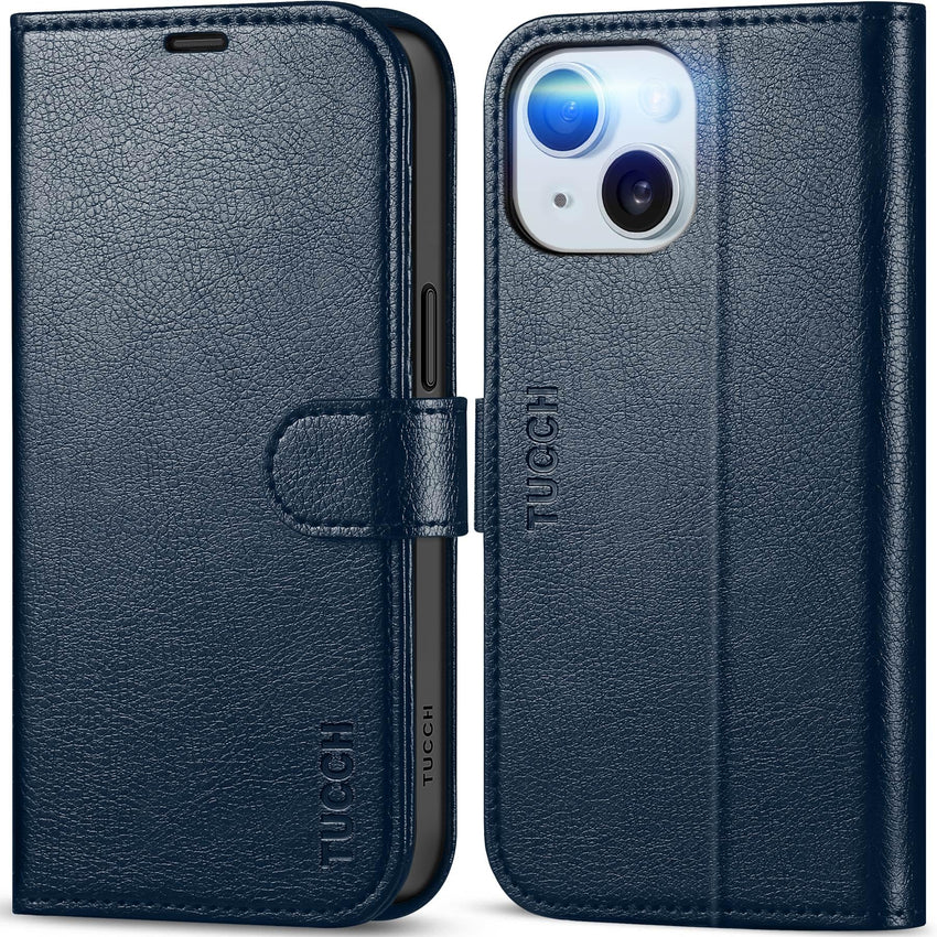 iPhone 15 6.1", Kickstand PU Leather [RFID Blocking] 4 Card Holder Magnetic Stand Protective Cover [TPU Shockproof Inner Shell] 5G 2023, Black - 7DAY'S